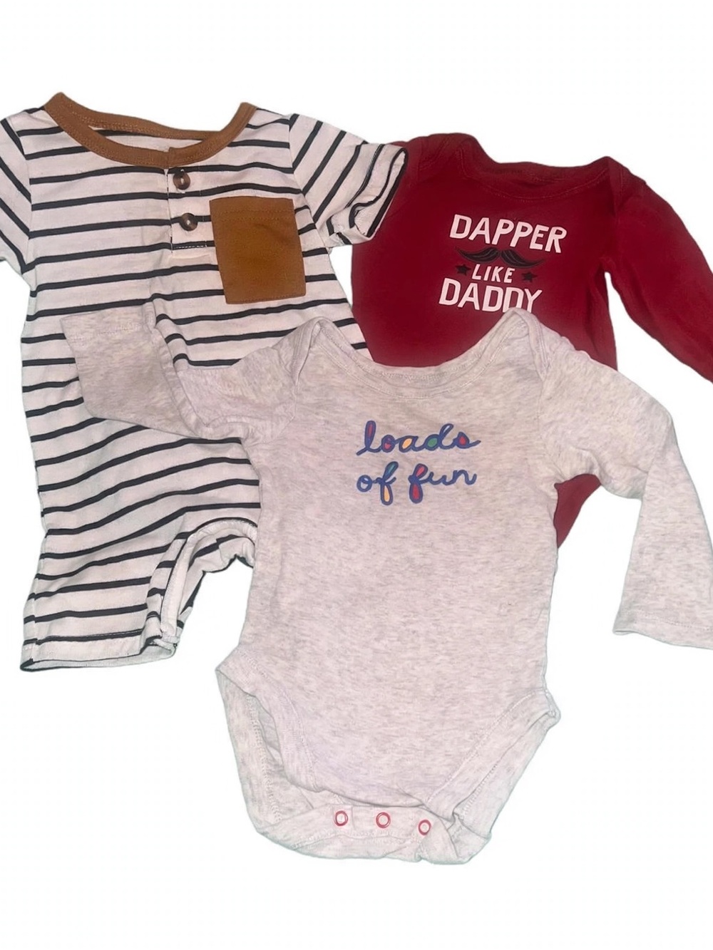 2 Bundles Baby Place Onesies long sleeve & 1 striped gray Romper  3-6 months